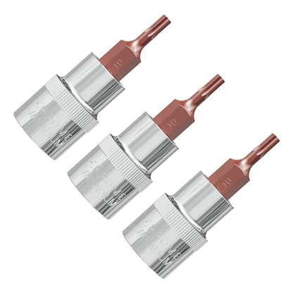 3PCS 3/8 Inch Drive T10 Torx Bit Socket, S2 Steel Bits, Heat Treated CR-V Steel Star Sockets 1.9 Inch Length - size: T10
