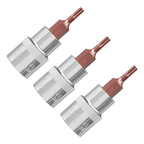 3PCS 3/8 Inch Drive T10 Torx Bit Socket, S2 Steel Bits, Heat Treated CR-V Steel Star Sockets 1.9 Inch Length - size: T10