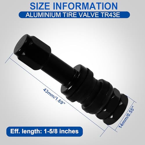 TR43E/VS43 Black Tubeless Metal Clamp-in Valve Stems, 0.453" /11.3mm+0.4mm Valve Hole Dia, Length 1.69", Aluminum Alloy, Pack of 5 - size: TR43E 5pcs