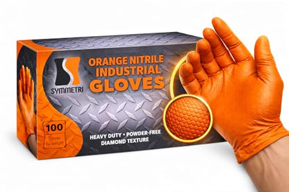 AroCare 8 Mil Orange Nitrile Gloves,3D Raised Diamond Texture-Latex & Powder Free-Industrial, Mechanic - size: Small, style: Box of 100
