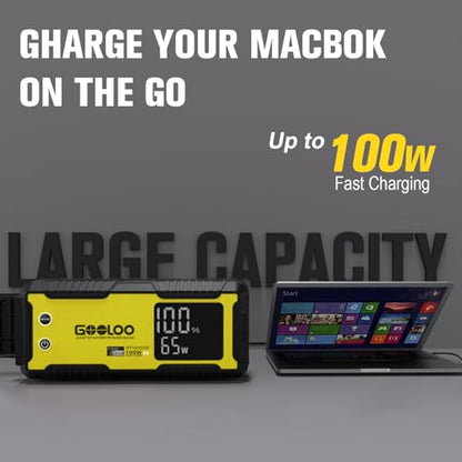 GOOLOO GT4000S Jump Starter 4000A Car Jumper Starter (Up to 10L Diesel All Gas Engines), 100W Fast-Charging Lithium Jump Box, SuperSafe Portable Car Battery Charger for 12V Vehicles, Yellow - color: Yellow