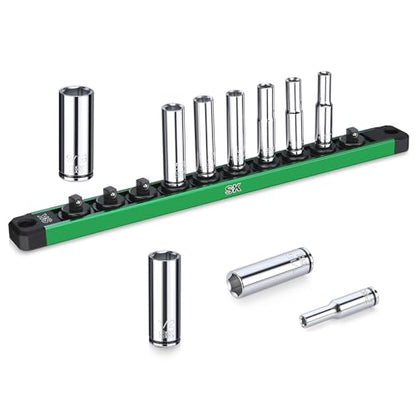 SK 1/4" Drive Socket Set, Deep SAE Sockets, 10-Piece 3/16" to 9/16" | SuperKrome Finish, Premium CR-V Steel, with Aluminum Socket Organizer - size: 0.19 - 0.56 inch, style: Deep
