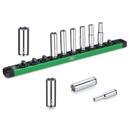 SK 1/4" Drive Socket Set, Deep SAE Sockets, 10-Piece 3/16" to 9/16" | SuperKrome Finish, Premium CR-V Steel, with Aluminum Socket Organizer - size: 0.19 - 0.56 inch, style: Deep