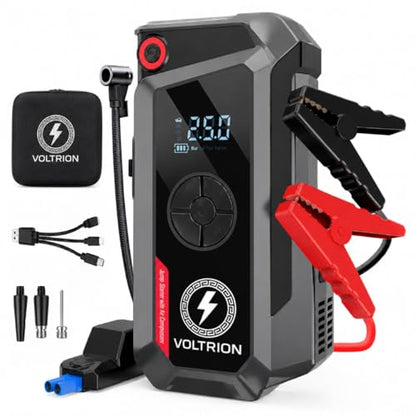 Jump Starter with Air Compressor, 1500A Car Battery Booster 150PSI | 150PSI auto-stop tire inflator, 12000mAh power bank & LED light. Starts 12V gas & diesel, compact cars to semi-trucks