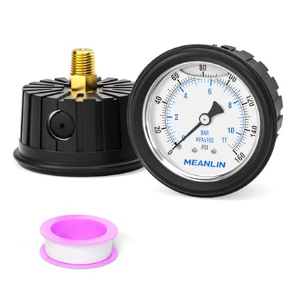 MEANLIN MEASURE 0~160Psi Stainless Steel Liquid Filled Pressure Gauge 1/4" NPT 2.5" FACE DIAL with Rubber Protective Sleeve, Center Back Mount - size: 0-160Psi