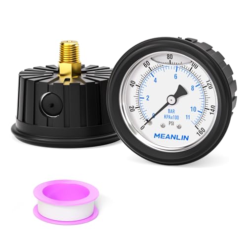 MEANLIN MEASURE 0~160Psi Stainless Steel Liquid Filled Pressure Gauge 1/4" NPT 2.5" FACE DIAL with Rubber Protective Sleeve, Center Back Mount - size: 0-160Psi
