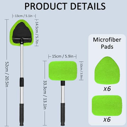 Beieverluck 20 Pieces Windshield Cleaner Tool, Inside Car Windshield Cleaning Tool with 12 Microfiber Pads, 4 Spray Bottle, and Extendable Handles Car Window Cleaning Tool Kit, Green - color: green