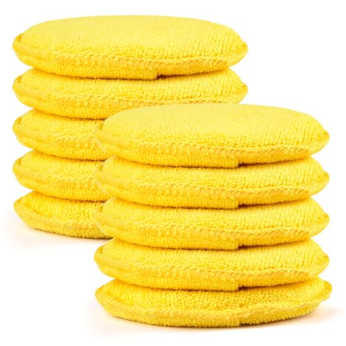 10 Pack Wax Applicator Pads Microfiber with Finger Pocket for Car Wax | 10-pack microfiber foam pads with finger pocket, Scratch-free waxing for cars & household, Machine washable & reusable - color: Yellow