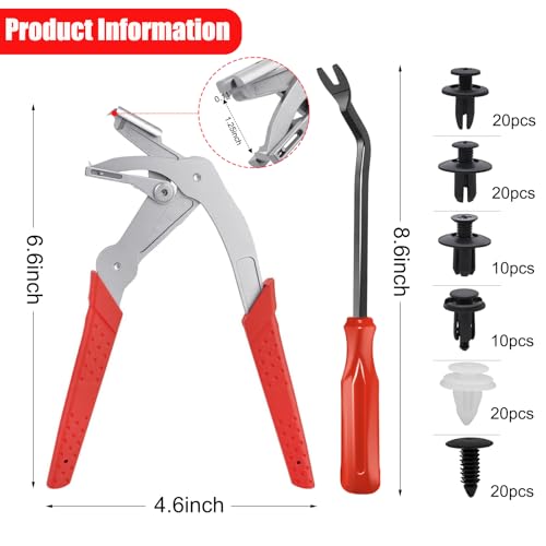 Car Clip Pliers with 100Pcs Car Push Retainer Clips,Spring-Loaded Trim Removal Tool Kit for Automotive Plastic Fasteners,Push Pin,Auto Door Panels, Interior & Exterior Trim