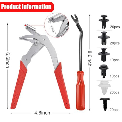 Car Clip Pliers with 100Pcs Car Push Retainer Clips,Spring-Loaded Trim Removal Tool Kit for Automotive Plastic Fasteners,Push Pin,Auto Door Panels, Interior & Exterior Trim
