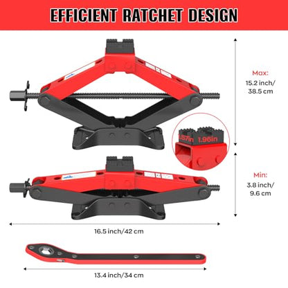 Portable Car Jack Kit 3 Ton, Heavy Duty Scissor Jack for Car, Spair Tire Changing kit with Lug Wrench, Emergency Kit for Car SUV MPV
