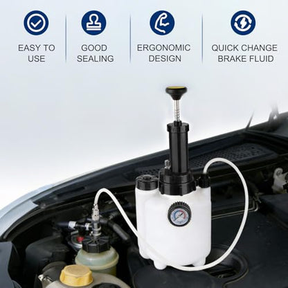 KACOLA 3L Pressure Brake Bleeder Kit, Manual Brake Power Bleeder with 1L Catch Bottle and 4 Master Cylinder Adapters, One-Person Operation for Brake and Clutch Fluid Exchange on Most Cars Trucks