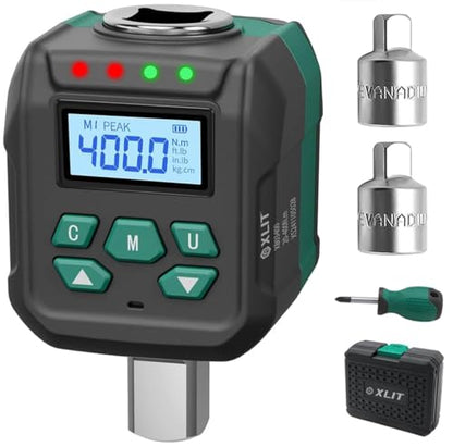 1/2" Digital Torque Adapter Set with Socket Adapters (1/4", 3/8") - 2% Accuracy, 8.8-295 ft-lb, Buzzer & LED Alerts, Working with Ratchet Wrench, Breaker Bar - for Automotive, Motorcycle & Car