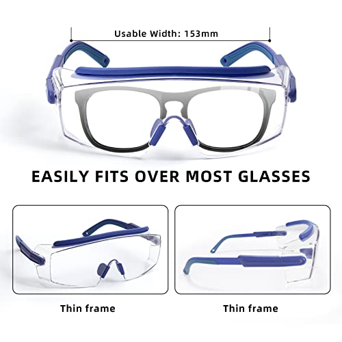 Anti Fog Safety Glasses Wraparound Safety Goggles Impact Resistance Lens Adjustable, Goggles Over Eyeglasses