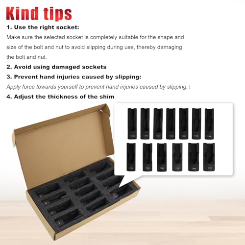 RULLINE 13pcs Upgraded Steel Flare Nut Socket Set for Automotive and Mechanical Applications 1/2" square drive - size: 13pcs