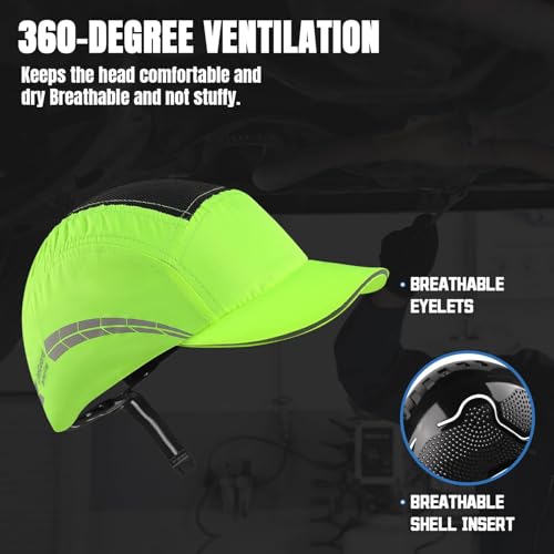 UM ULTRAMAXX Lightweight Bump Cap with Reflective Stripes, Breathable Baseball Cap Style, Head Protection Hard Hat for Men Women - color: Lime
