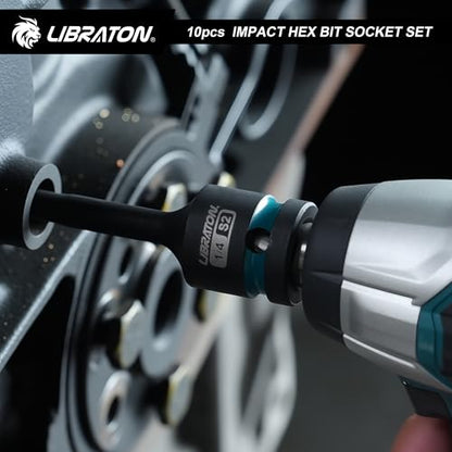 LIBRATON Impact Hex Bit Socket Set, 1/2" Dr, S2 Steel, High Torque Sockets | 10PCS (SAE 1/4"-3/4") for Professional Mechanics & Automotive Repair (XPE Storage Case) - style: SAE