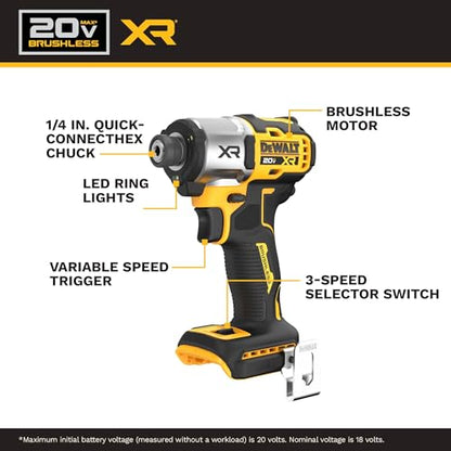 DEWALT 20V MAX Impact Driver, Cordless, 3-Speed, Battery and Charger Included (DCF845P1) - style: 20V MAX Impact Driver Kit
