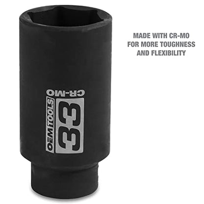 OEMTOOLS 25152 1/2 Inch Drive 33mm Axle Nut Socket, Durable Chrome Molybdenum Steel, Automotive Maintenance and Tune-Ups, Rust Resistant | CR-MO 33mm Impact Socket, Black Oxide Finish to Resist Rust, 6 Pt. 33mm Socket, Use for Tune-Ups - size: 33 mm