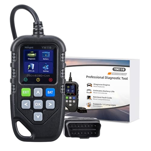 Nilight YM119 Portable Mini OBD2 Scanner - Pocket-Sized Color Screen Car Code Reader - Compact Plug & Play Engine Fault Diagnostic Tool for Emergency Roadside Check, Worldwide Compatibility - color: D