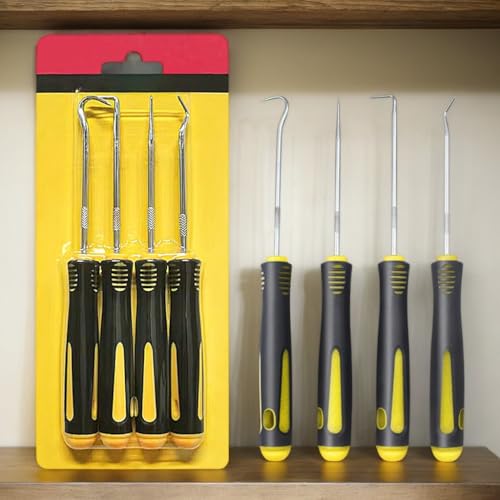 4pcs Pick And Hook Set with Non-Slip Handle Oil Seal Screwdriver to Remove Small Fuses, Wire Plugs And O Rings (Yellow) - color: Yellow
