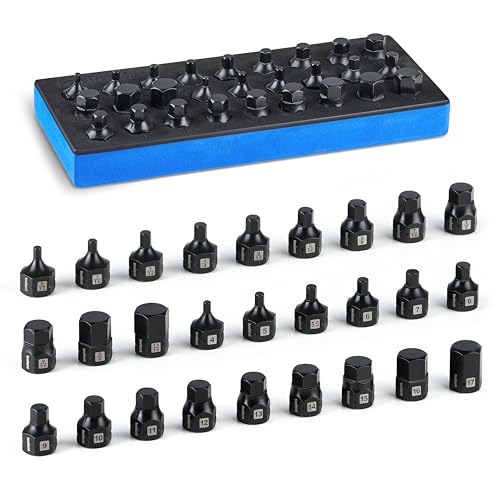 toolant 3/8"drive impact hex bit socket set 27PCS,Hex Drive, SAE/Metric, 5/32"-11/16",4mm-17mm, S2 Steel Air Drive Allen Socket set,Impact Grade，Anti-Roll Design - size: 3/8" drive - 4mm-17mm - 27 PCS