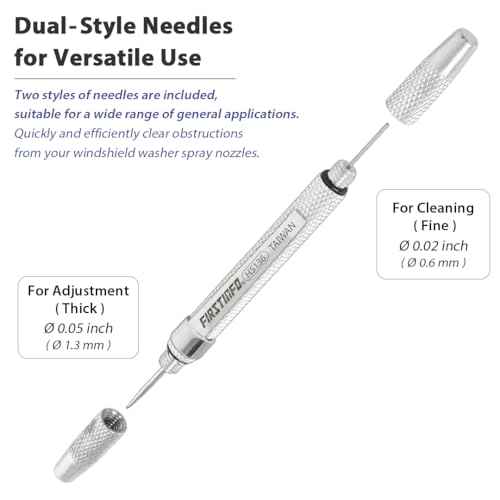 FIRSTINFO H5136 Windshield Washer Spray Nozzle Cleaner Needle | Corrosion Blockage Removal Tool, Two Needle Sizes, Portable Pocket-Size, Made in Taiwan