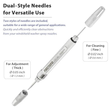 FIRSTINFO H5136 Windshield Washer Spray Nozzle Cleaner Needle | Corrosion Blockage Removal Tool, Two Needle Sizes, Portable Pocket-Size, Made in Taiwan