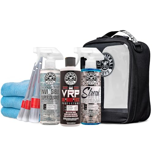 Chemical Guys All Surface Clean and Shine Kit with Storage Bag Interior Cleaner Glass Cleaner Dressing Microfiber Towels and Brushes Giftable Car Care Set - style: KIT + BAG