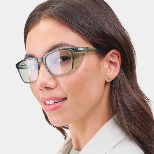 Stoggles Rectangle Z87.1 Certified Safety Glasses, Blue-Light, UV Blocking Lens, Top & Side Shield, Anti-Fog, Stylish Eyewear - color: Moss, size: Medium Standard Fit