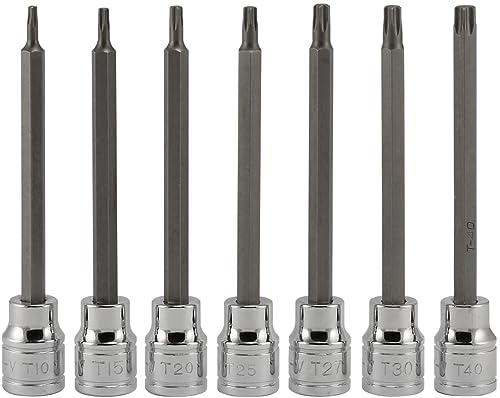 NEIKO 10080A 3/8” Drive Extra Long Torx Star Bit Socket Set | 7 Piece | T10 to T40 | 4-3/8” Length - size: 7 Piece, Extra-Long, style: Torx