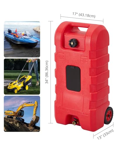 15 Gallon Gas Can, Portable Fuel Tank With Pump, Fuel Transfer Tank, Portable Gasoline Tank On Wheels With Le Fluid Transfer Siphon Pump and 10-Inch Hose for Cars, Boats, Lawnmowers, ATVs - color: Red
