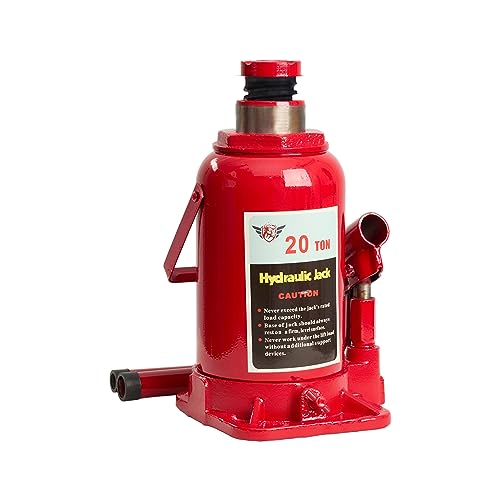 BullsArmor Hydraulic Bottle Jack - 20 Ton (40,000 lb) Capacity - Welded Heavy-Duty Design with Extended Pump Handle - Ideal for Cars, Trucks, RVs, and Industrial Use - Red - size: 20 Ton