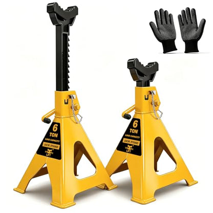 6 Ton (13,200 LBs) Jack Stands with Double Pin Locking,Rubber Cover,Large Foot Base,16-24In Adjustable Height Heavy Duty Jack Stands,Lifting Car,Bus,RV,SUV,MPV,Pickup Truck,1 Pair Yellow - color: yellow, size: 6Ton Load Capacity