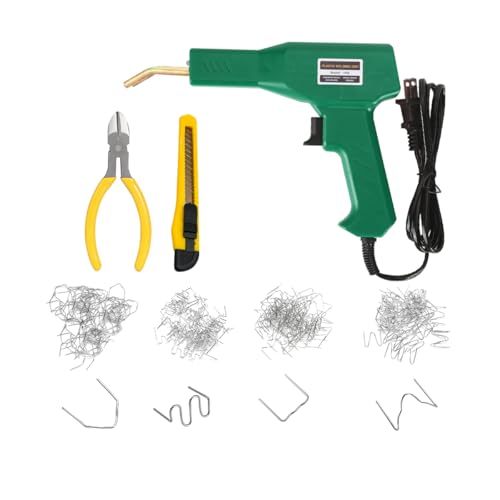 Car Plastic Welder, Vehicle Plastic Bumper Crack Repair Welder Gun Kit, 200PCS 4 Types Portable Automotive Hot Welding Staplers with Carry Case, Universal for SUV RV Truck (Green) - color: Green