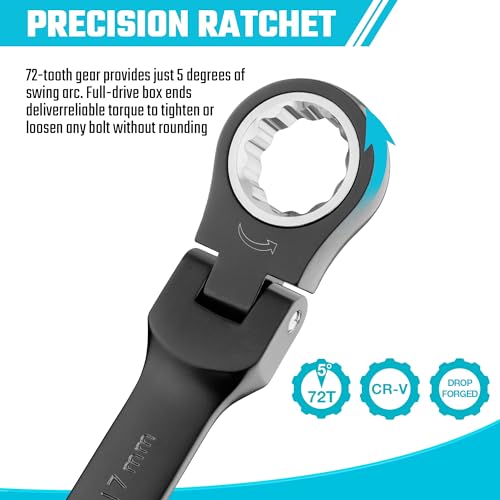 DURATECH 9-Piece Flex-Head Ratcheting Wrench Set, Combination Wrench Set, 72 Tooth, Metric, 8, 10, 11, 12, 13, 14, 15, 16, 17mm, Black Electrophoretic Coating, CR-V Steel, with Rolling Pouch - color: Black, size: 8-17mm