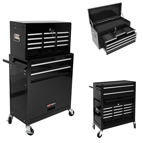 8-Drawer Tool Chest,Rolling Tool Box with Detachable Top Toolbox & Key Lock,Tool Cabinet with Universal Lockable Wheels,Lock Bar,Protective Liner,Metal Storage Cart for Garage,Workshop (Black) - color: Black, size: 8 Drawers