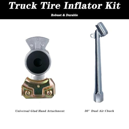 Truck Tire Inflator Kit, 3/8 in x 50 ft Hybrid Air Hose with Glad Hand & Air Chuck, Heavy Duty, Lightweight, Kink Resistant, 300 PSI (Black)