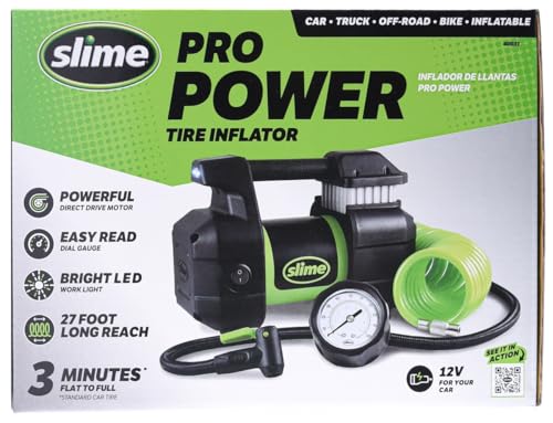 Slime 40031 Tire Inflator, Portable Car, SUV, 4x4 Air Compressor, Pro Power, Heavy Duty, with Analog 150 psi Dial Gauge, Long Hose and LED Light, 12V, 3 min inflation - style: Pro Power Analog