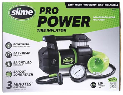 Slime 40031 Tire Inflator, Portable Car, SUV, 4x4 Air Compressor, Pro Power, Heavy Duty, with Analog 150 psi Dial Gauge, Long Hose and LED Light, 12V, 3 min inflation - style: Pro Power Analog