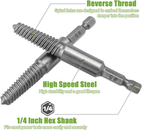 10 Piece Screw Extractor Set High-Speed Steel Easy Out Broken Bolt Removal Kit Damaged and Stripped Screws Remover Water Pipe Screw and Spiral Removing Tool with 1/4" Hex Shank