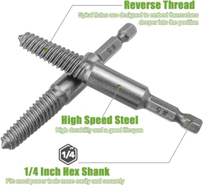10 Piece Screw Extractor Set High-Speed Steel Easy Out Broken Bolt Removal Kit Damaged and Stripped Screws Remover Water Pipe Screw and Spiral Removing Tool with 1/4" Hex Shank