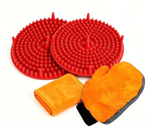 10.4in Heavy Duty Car Wash Bucket Grit Trap Insert (2 Pack) with Premium Wash Mitt & Microfiber Towel - Auto Detailing Dirt Separator Filter, Car Washing Accessories (Red Kit) - color: Red