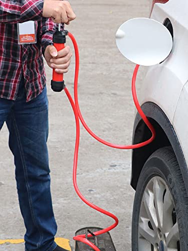 US Manual Oil Pump Siphon Oil Gas Pump Portable Liquid Air Fuel Fluid Tool Transfer Pump Kit Car Manual Hand Gas Oil Liquid Syphon Transfer Pump for Auto Oil Water Transfer(Suit,Gules)