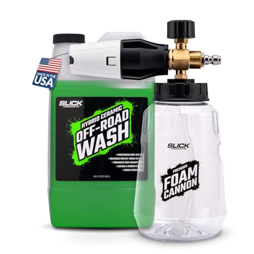 Slick Products Off-Road Wash (64 oz.) + Pressure Washer Premium Foam Cannon Bundle – Super Concentrated ATV, UTV, Dirt Bike, Jeep & Truck Wash Foam Shampoo for Heavy Mud and Dirt