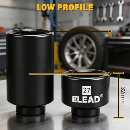 ELEAD 27 mm Oil Filter Socket Wrench, Metric Oil Filter Wrenches, 3/8'' Drive 6-Point Oil-Filter Removal Tool, Low Profile Design for Easy Removal, Chrome Vanadium Steel Oil-Change Tool - style: 27mm
