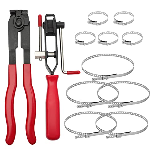 12 PCS For Auto/ATV CV Joint Axle Boot Clamp Pliers Tool with CV Boot Clamps Kit, 10 Crimp Bands-Ear Type Extension For Most Cars - size: CV Joint Boot Clamp Pliers Kit with 10 Crimp Bands