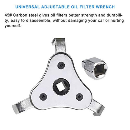 Universal Adjustable Oil Filter Wrench From 2-1/2 inch to 4.5 inch Oil Filter Wrench Tool Set With 3 Jaw