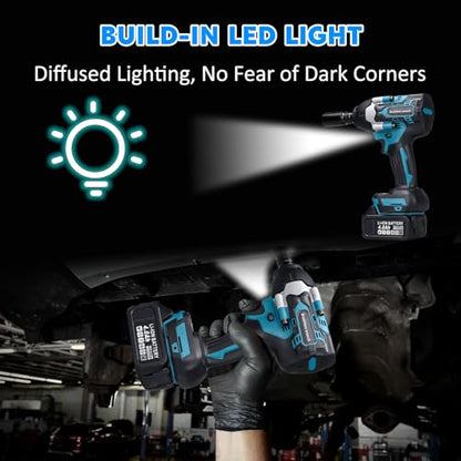 Cordless Impact Wrench 740Ft-lbs (1000N.m) Brushless 1/2" High Torque Electric Impact Gun/Drill with 21V 4.0Ah Battery,6 Sockets, 8 Drill, 6 Screws,Work for Car/Mower/DIY Woodworking