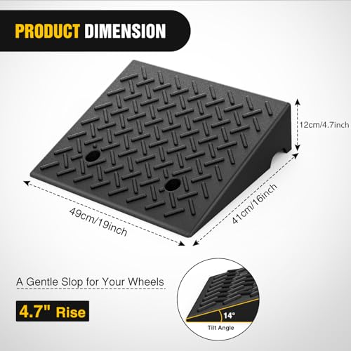 Nilight Rubber Curb Ramps, 4.7" Rise Height Heavy Duty Rubber Threshold Ramp, Portable Driveway Ramps for Cars Wheelchairs Scooter Lawn Mower, 7000lbs Load Capacity, 2 Pack, Black - size: 4.7" Rise